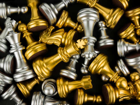 Gold and Silver King and Knight of chess piece background.の写真素材