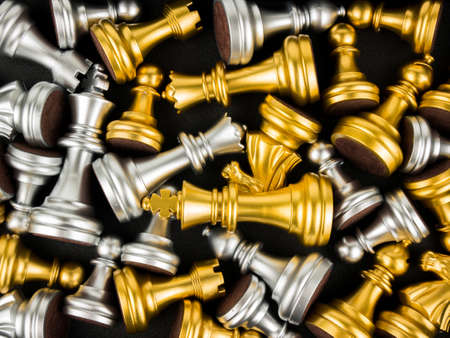 Gold and Silver King and Knight of chess piece background.の写真素材