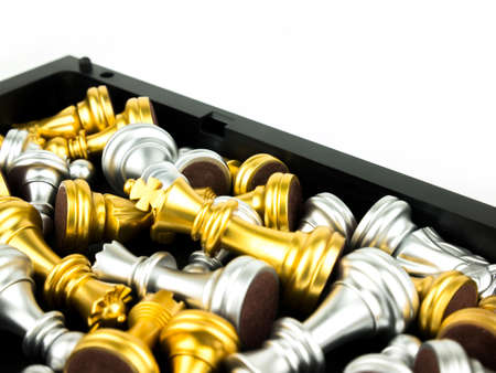 Gold and Silver King and Knight of chess piece background.の写真素材