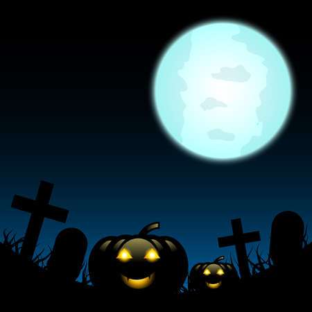 Happy Halloween background with Pumpkin on the full moon backdrop, Vector illustration.のイラスト素材