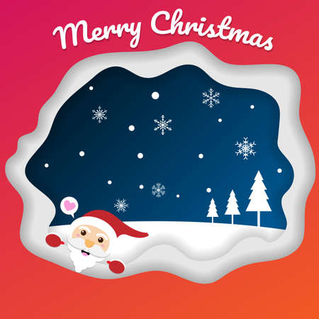 Cartoon Santa Claus and Merry Christmas lettering flat style for Greeting Card and website, Vector illustration.のイラスト素材