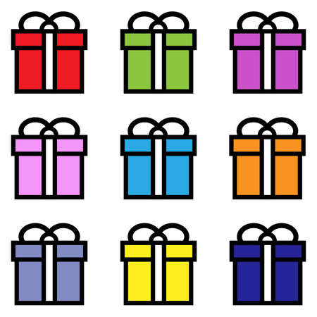 Set of colorful gift box symbols, christmas present wrapped with ribbon icons, Vector illustration.のイラスト素材