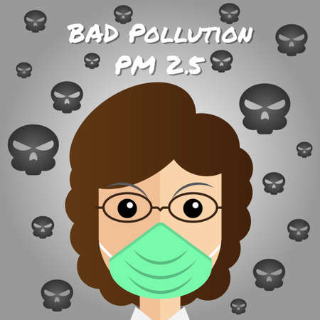 Woman is wearing N95 mask to protect Bad air pollution. Dust PM 2.5のイラスト素材