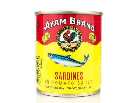BANGKOK THAILAND - January 30, 2019 : Editorial photo Can of Ayam Brand Sardines isolated on white background.のeditorial素材