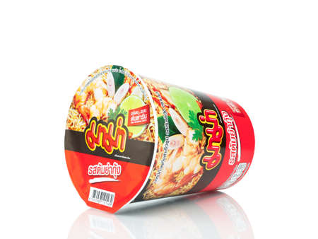 BANGKOK THAILAND - January 30, 2019 : Mama Tomyum Flavour instant cup noodles isolated on white background.のeditorial素材