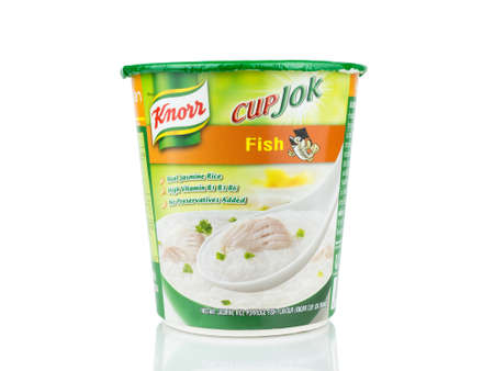 BANGKOK THAILAND - January 30, 2019 : Knorr Cup jok fish flavour isolated on white background.のeditorial素材