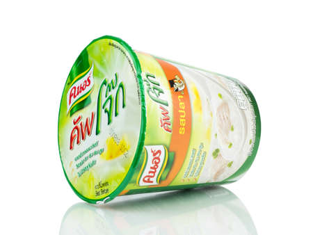 BANGKOK THAILAND - January 30, 2019 : Knorr Cup jok fish flavour isolated on white background.のeditorial素材