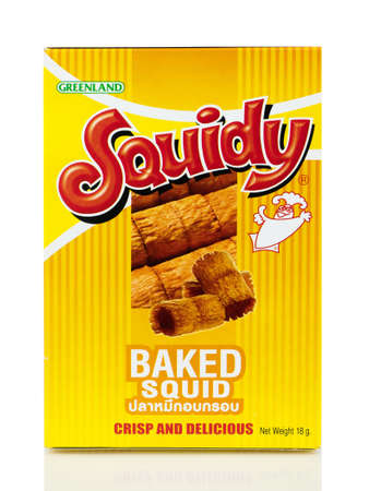 BANGKOK THAILAND - January 30, 2019 : Box of Squidy brand, Thai Snack Foods isolated on white background, Made in Thailand.のeditorial素材