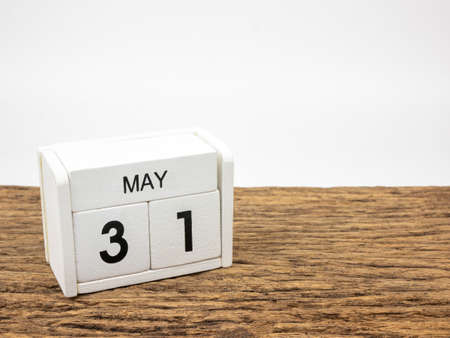 May 31 white wooden calendar on vintage wood and white background with Spring day, Copyspace for text, World no tobacco day.の写真素材