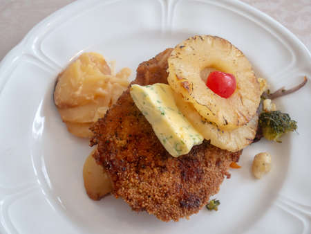 Breakfast Healthy, Karake chicken cheese with grilled pineappleの写真素材