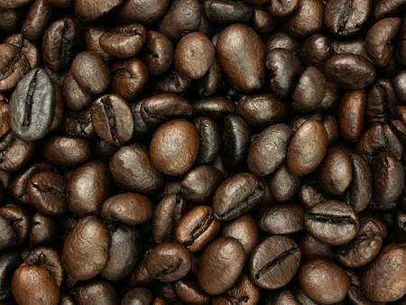 Roasted coffee beans background, Top view, Copy spaceの写真素材