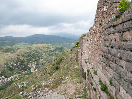 The ruins of an open air museum Acropolis, Pergamon, Turkey.のeditorial素材