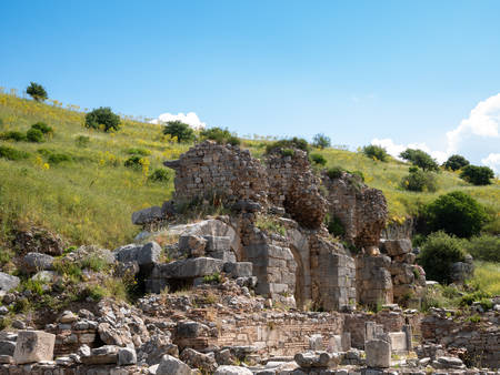 Ruins of the ancient city Ephesus, the ancient Greek city in Turkey, in a beautiful summer day.のeditorial素材