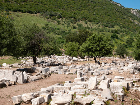 Ruins of the ancient city Ephesus, the ancient Greek city in Turkey, in a beautiful summer day.のeditorial素材