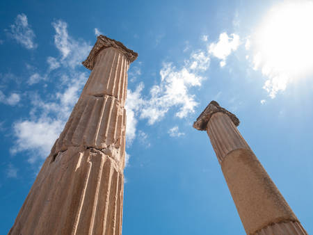 Ruins of the ancient city Ephesus, the ancient Greek city in Turkey, in a beautiful summer day.のeditorial素材