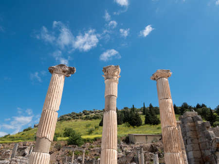 Ruins of the ancient city Ephesus, the ancient Greek city in Turkey, in a beautiful summer day.