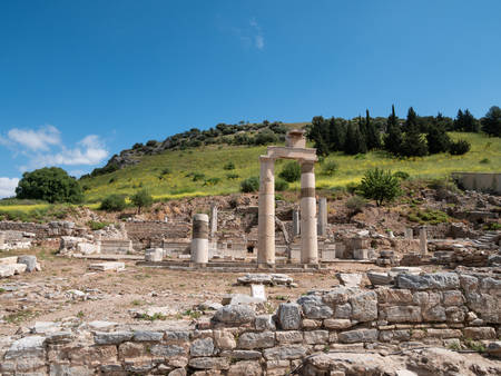 Ruins of the ancient city Ephesus, the ancient Greek city in Turkey, in a beautiful summer day.のeditorial素材