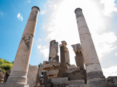 Ruins of the ancient city Ephesus, the ancient Greek city in Turkey, in a beautiful summer day.