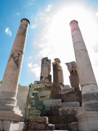 Ruins of the ancient city Ephesus, the ancient Greek city in Turkey, in a beautiful summer day.のeditorial素材