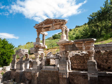 Ruins of the ancient city Ephesus, the ancient Greek city in Turkey, in a beautiful summer day.のeditorial素材