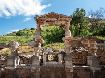 Ruins of the ancient city Ephesus, the ancient Greek city in Turkey, in a beautiful summer day.のeditorial素材