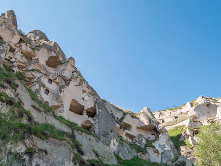 Cave town and rock formations in Zelve Valley, Cappadocia, Turkey.のeditorial素材