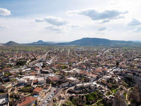 A view across the Cappadocia region of turkey from the Uchisar castle atop the small town in Turkey.