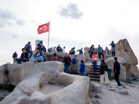 CAPPADOCIA, TURKEY - MAY 04, 2019 : The people on the Uchisar castle at Cappadocia of Turkey.のeditorial素材