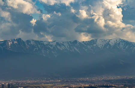 Snow Mountain Range Landscape with Blue Sky from Turkey.の写真素材