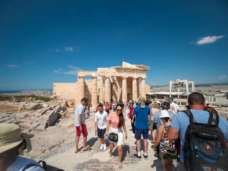 ATHENS, GREECE JULY. 30, 2019 The Acropolis of Athens is always crowded - this is the most visited monument of antiquity in Greece.のeditorial素材