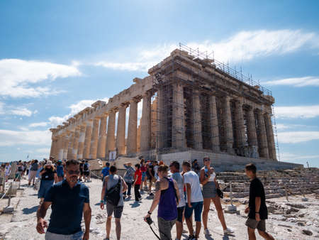 ATHENS, GREECE JULY. 30, 2019 The Acropolis of Athens is always crowded - this is the most visited monument of antiquity in Greece.のeditorial素材