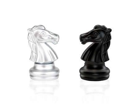 The Knight Chess pieces battle, black and silver isolated on white backgroundの写真素材