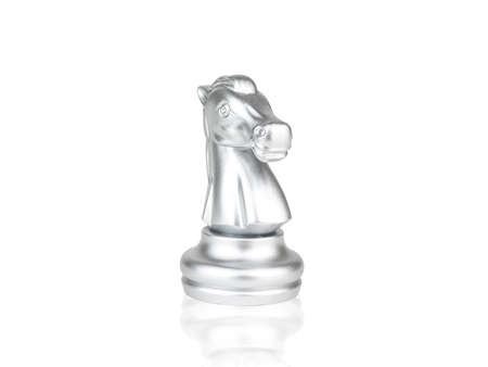 The silver Knight Chess pieces battle  on white backgroundの写真素材
