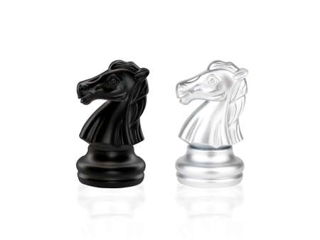 The Knight Chess pieces battle, black and silver isolated on white backgroundの写真素材