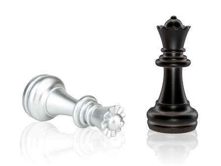 The Queen Chess pieces battle, black and silver isolated on white backgroundの写真素材
