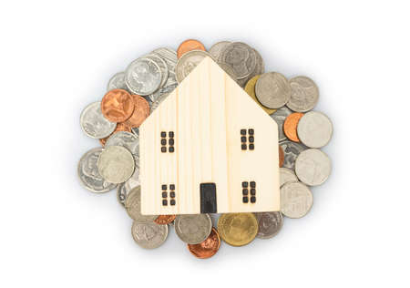 Home loans, coins saving with financial planning concept, Isolated on white background.の写真素材