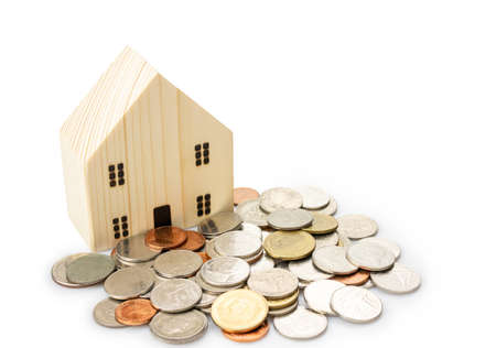 Home loans, coins saving with financial planning concept, Isolated on white background.の写真素材