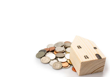 Home loans, coins saving with financial planning concept, Isolated on white background.の写真素材