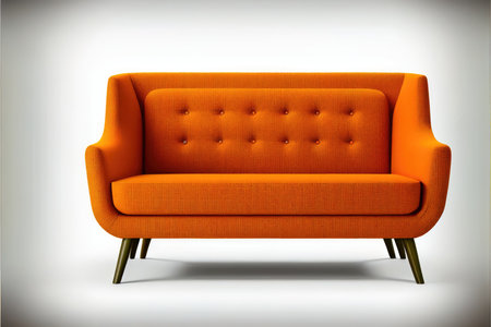 Modern orange textile sofa on isolated white background. Furniture for modern interior, minimalist design, Generative AIの写真素材