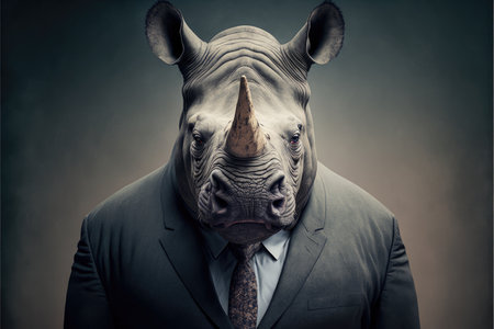 Portrait of a rhinoceros dressed in a formal business suit, Generative AIの写真素材