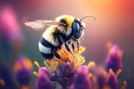 Bee Pollination theme with beautiful flower field, Generative AIの写真素材