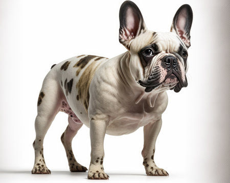French Bulldog standing on white background, looking at the camera.の写真素材