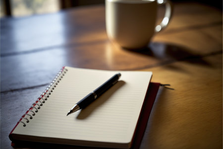 Notepad on a table with pen before meeting, business concept with copy space, Generative AIの写真素材