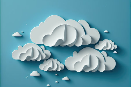 White Cloud on blue sky paper cut design. Vector paper art illustration. Paper cut style, Generative...