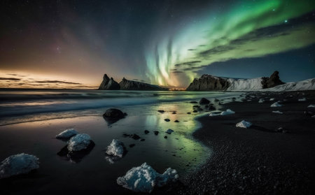 The Northern Light Aurora borealis at Kirkjufell mountain Iceland.の写真素材