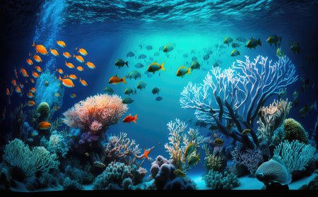 Beauty of the underwater ocean with aquatic animals and coral , Generative AIの写真素材