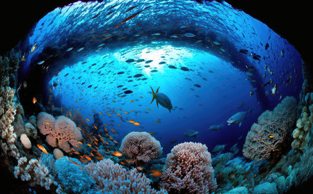 Beauty of the underwater ocean with aquatic animals and coral , Generative AIの写真素材