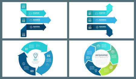 Perspective Arrow and Circle Infographic Template. Elements are layered separately in vector file. Vector arrows lines infographics set. Template for growth diagram, graph, presentation, chart.のイラスト素材