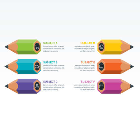 Colourful Education Infographics Elements. Education pencil Infographics step option. Vector illustration. can be used for workflow layout, banner, diagram, number options, step up options, web design.のイラスト素材