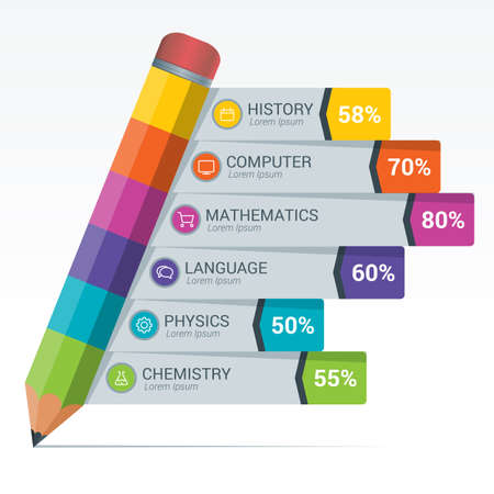 Colourful Education Infographics Elements. Education pencil Infographics step option. Vector illustration. can be used for workflow layout, banner, diagram, number options, step up options, web design.のイラスト素材